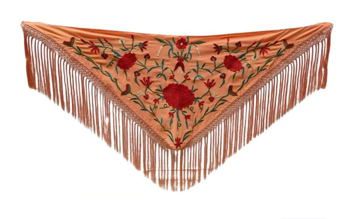 Salmon Flamenco Shawls Embroidered in Colours